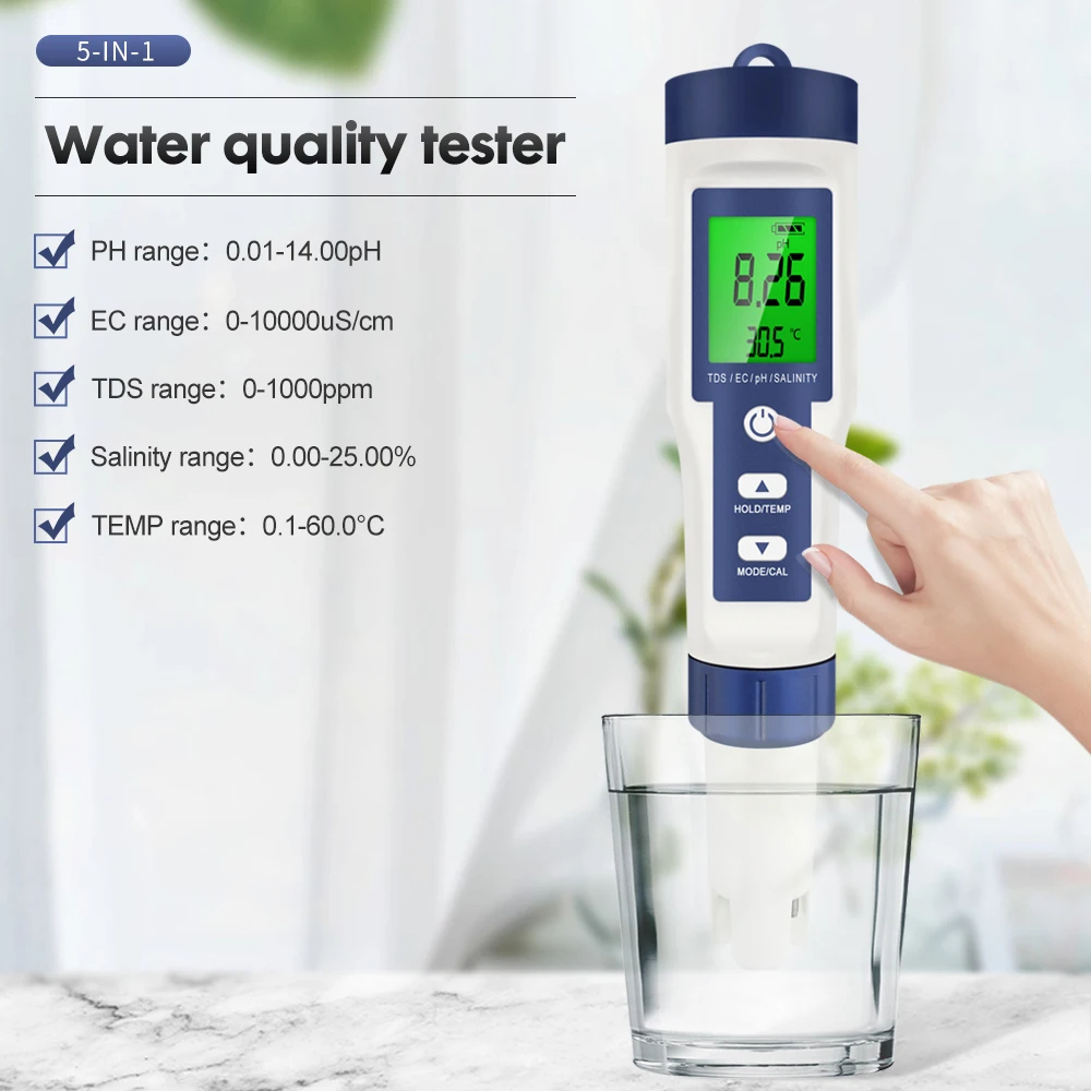 5 في 1 الرقمية PH TDS EC متر ا - مراجعة Ph Meter Digital Water Tester وسعره