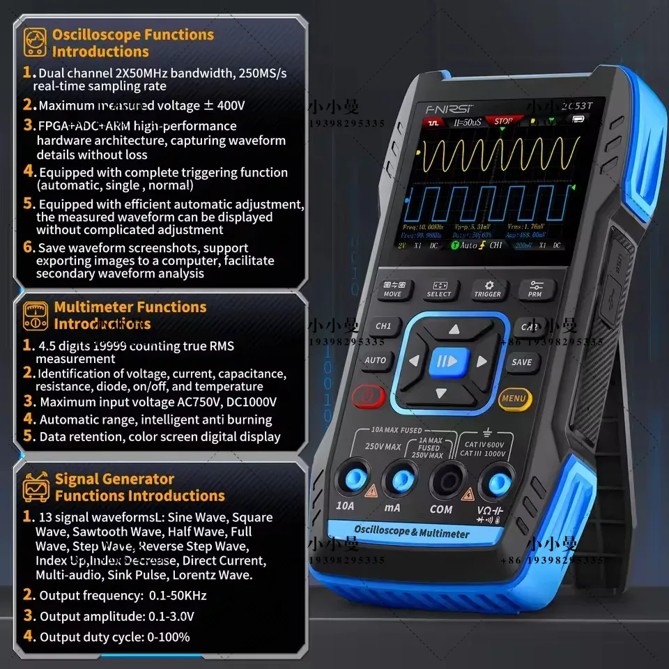 FNIRSI 2C23T10MHz، 2C53T 50MHz - مراجعة Fnirsi Digital Oscilloscope Handheld وسعره